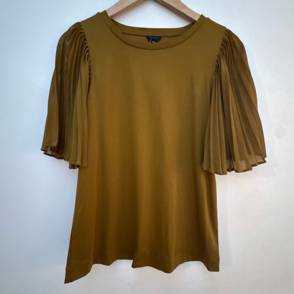 Pleated Sleeve Mustard Green Top